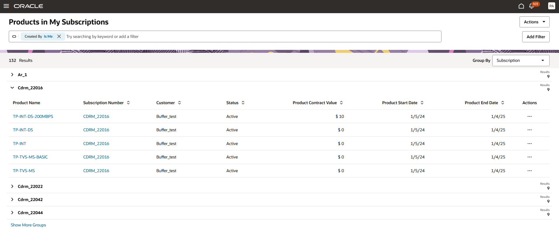 Products List page