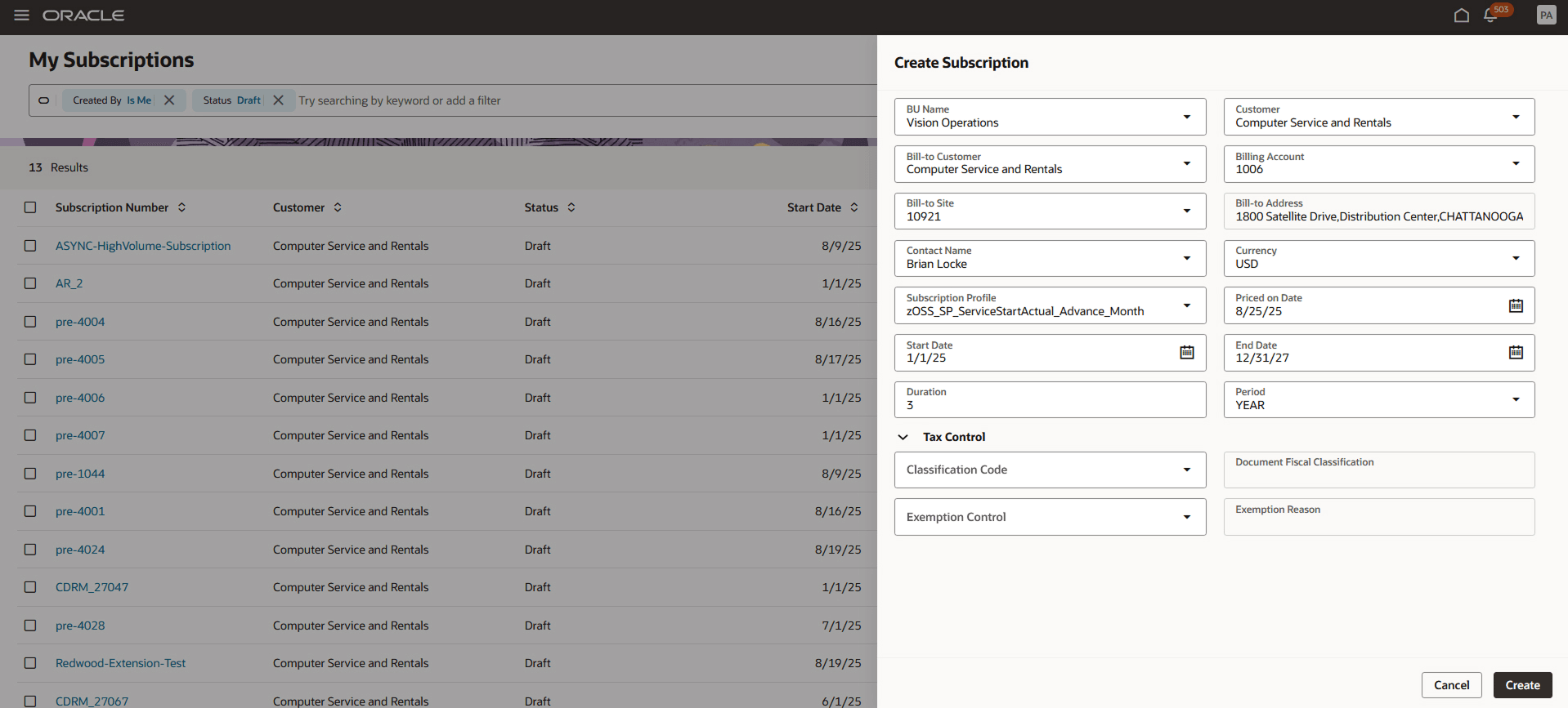 サブスクリプション・ドロワーの作成
