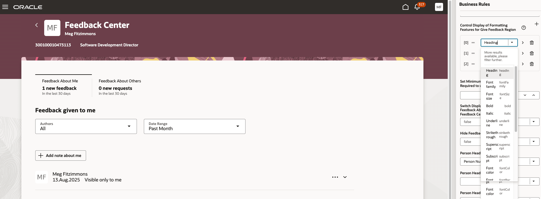 フィードバック・センターでのノートの書式設定オプションの有効化