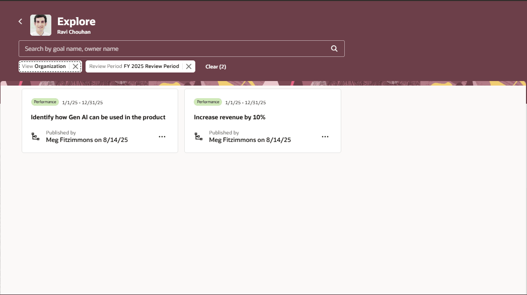 組織目標を示す「探索」タブ