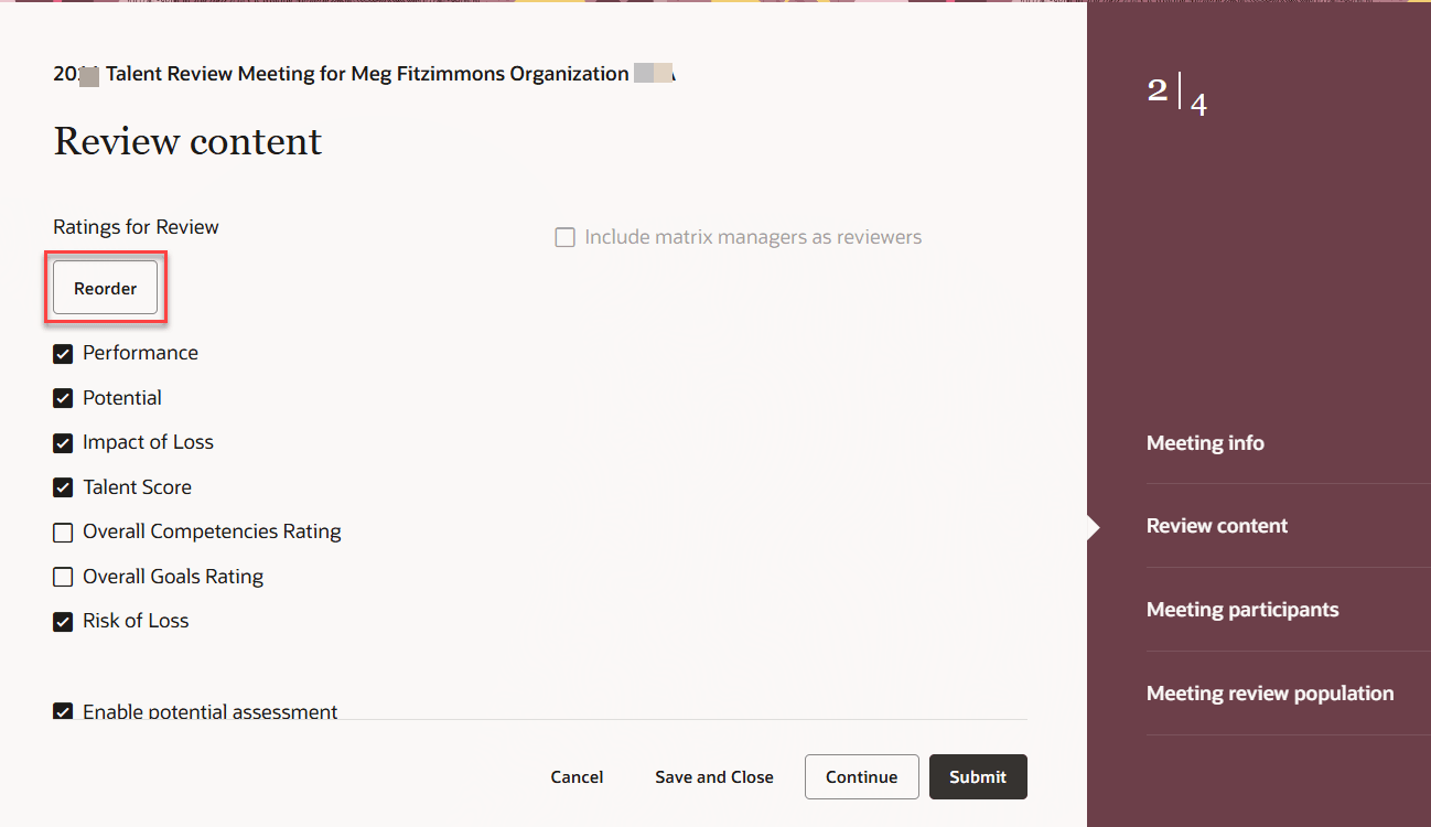 会議構成のコンテンツ・ステップをレビューします。