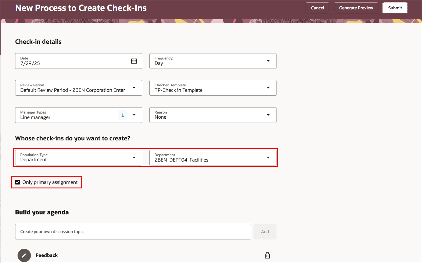 チェックインの作成ページ