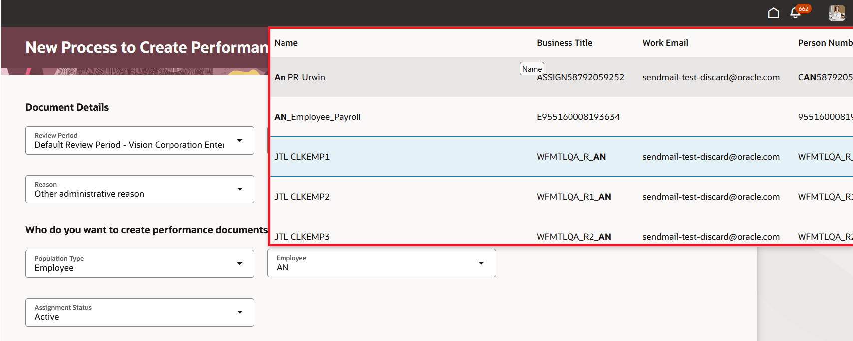 ワーカー値リストが強調表示された「パフォーマンス一括プロセスの作成」ページを表示するスクリーンショット。