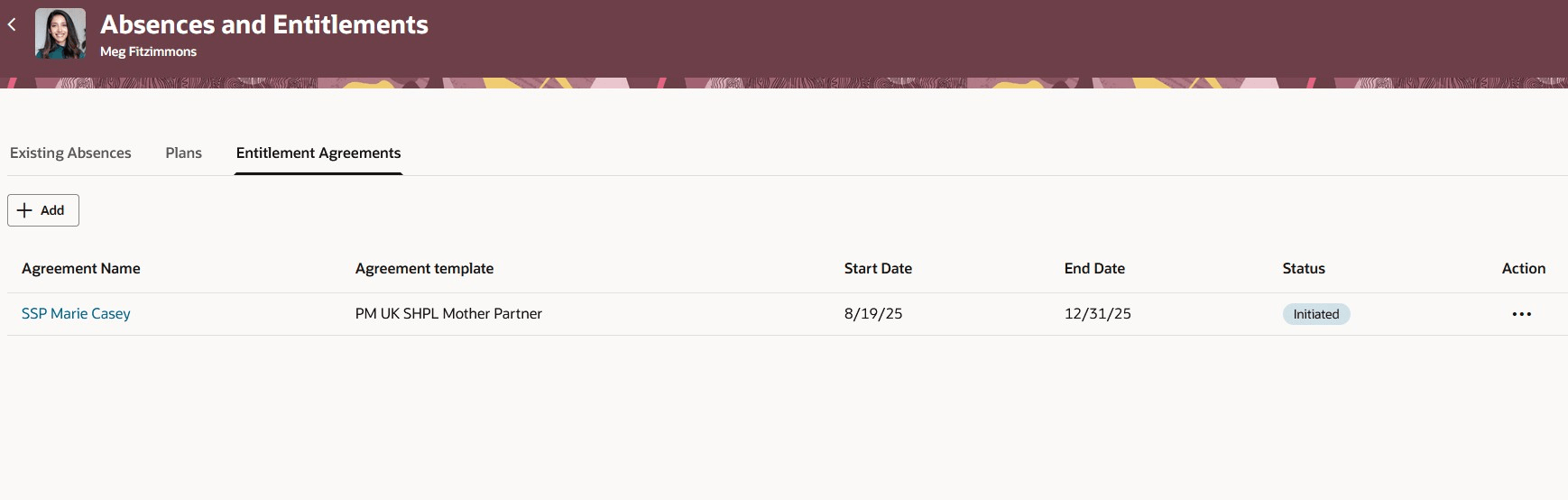 休暇欠勤および付与ページの「付与協約」タブ
