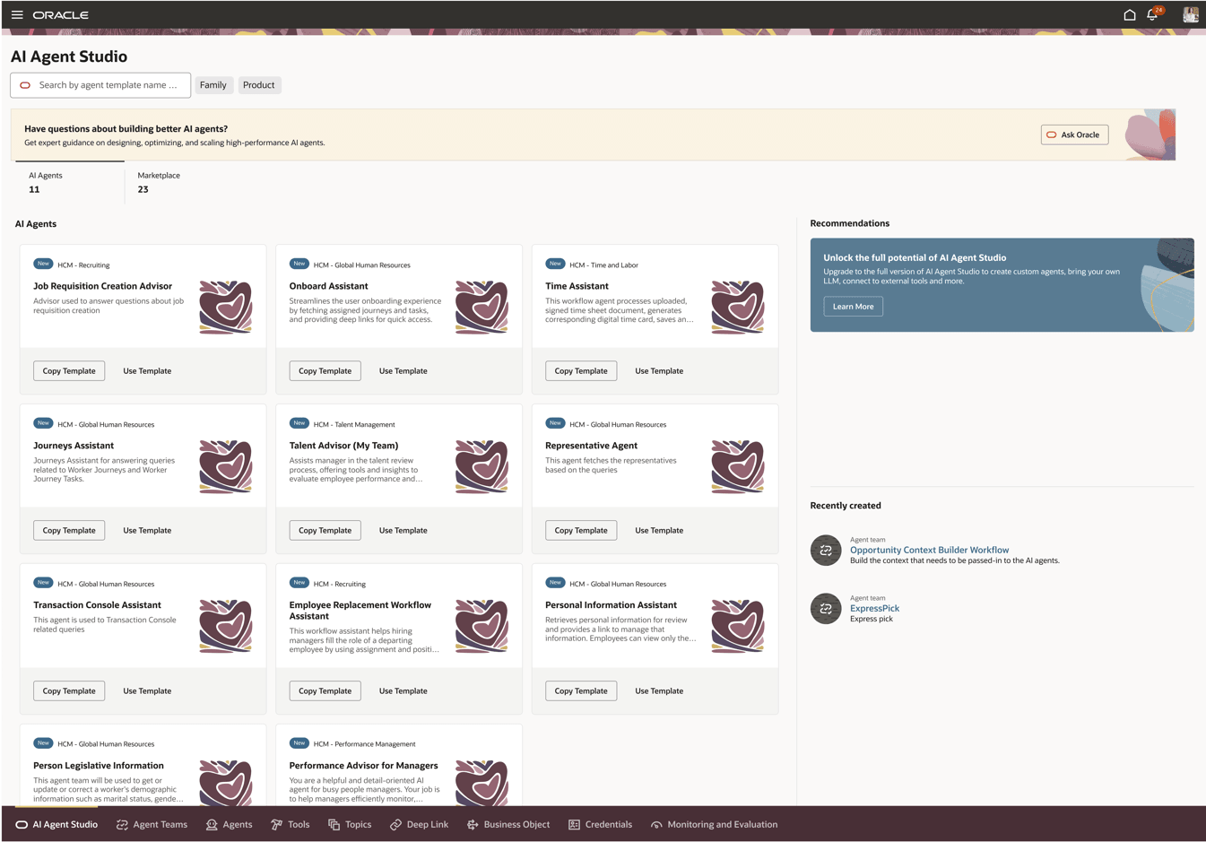 「Oracleに質問」ボタンを使用したガイド付きジャーニ・バナー