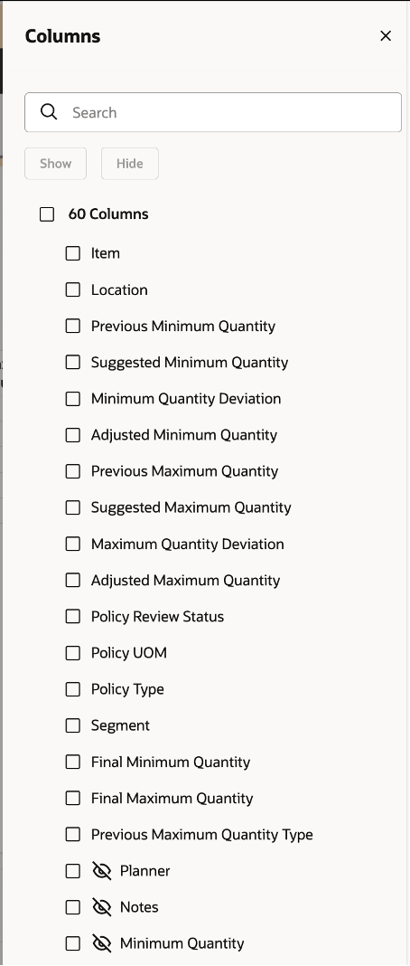 「列」ドロワー