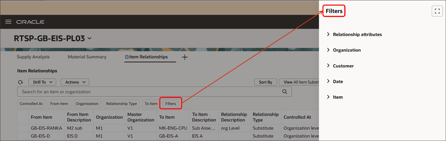 フィルタ・ドロワーを開く