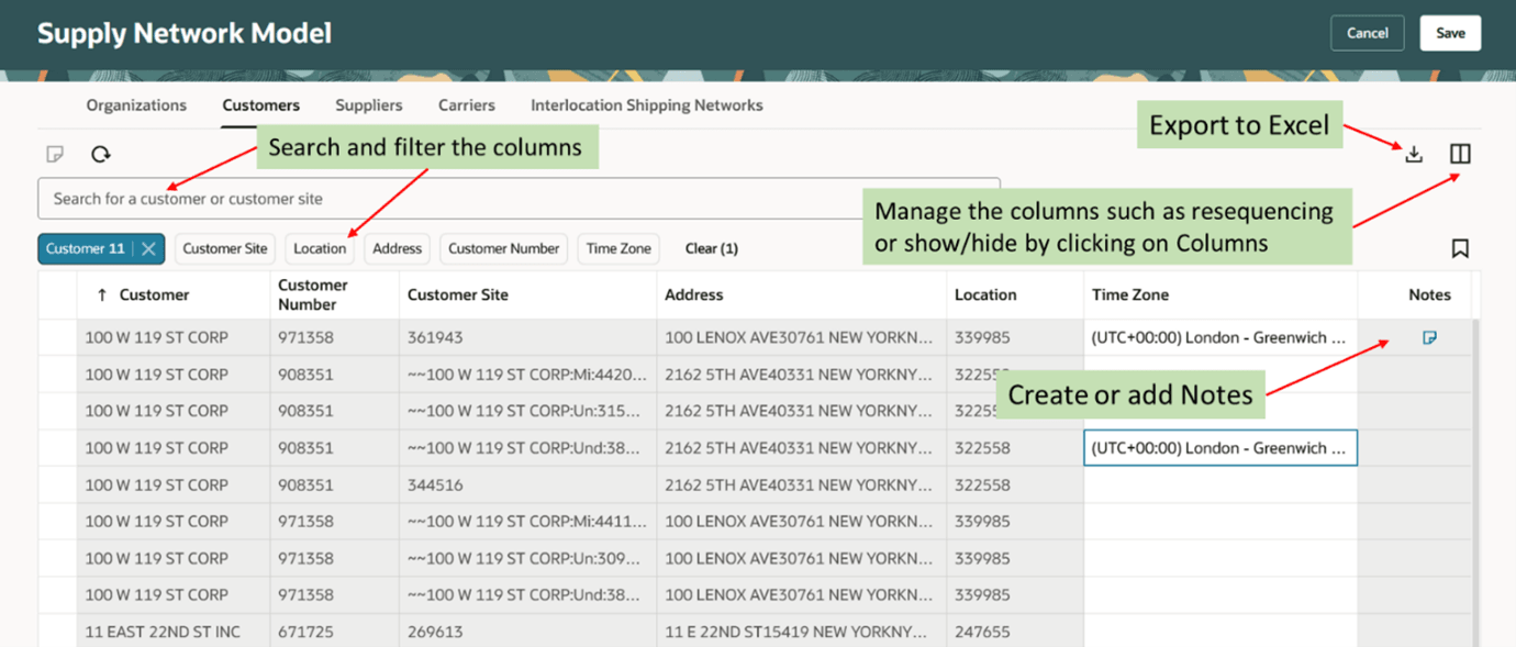 「顧客」タブで使用可能な処理