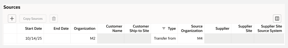 ソースのタイプ列の列フィルタを適用した後の結果