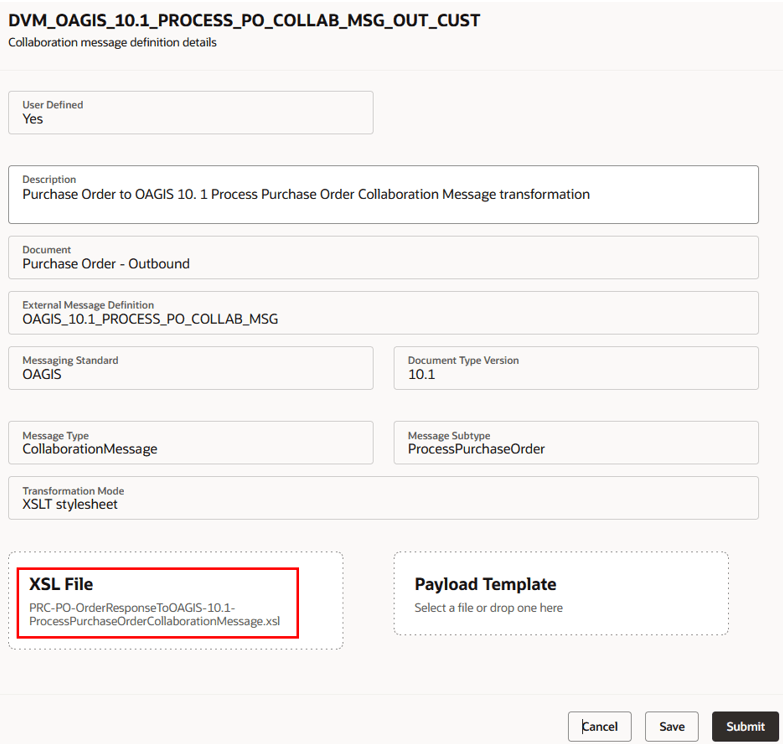 重複メッセージ定義- カスタムXSLのアップロード