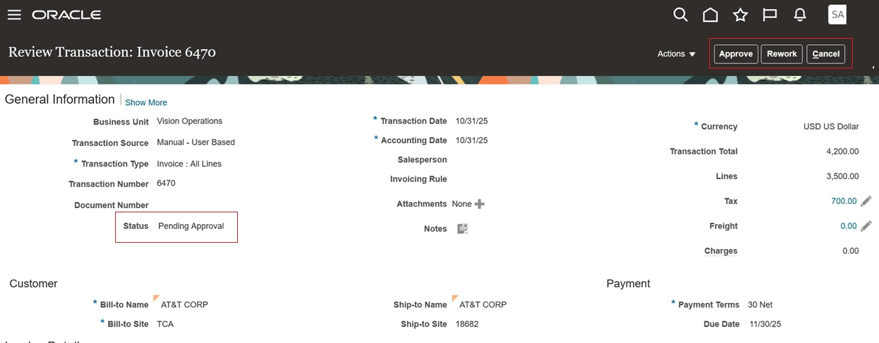 売掛/未収金トランザクションの承認
