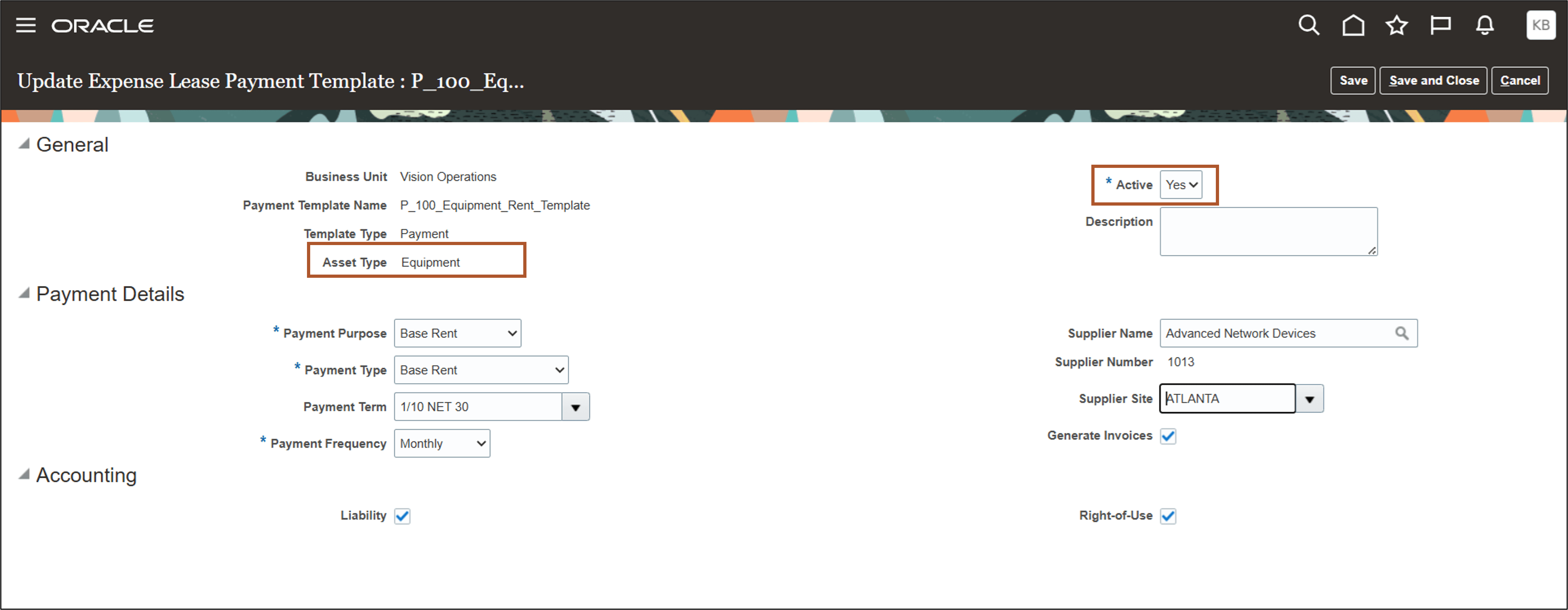 経費リース支払テンプレートの更新ページ