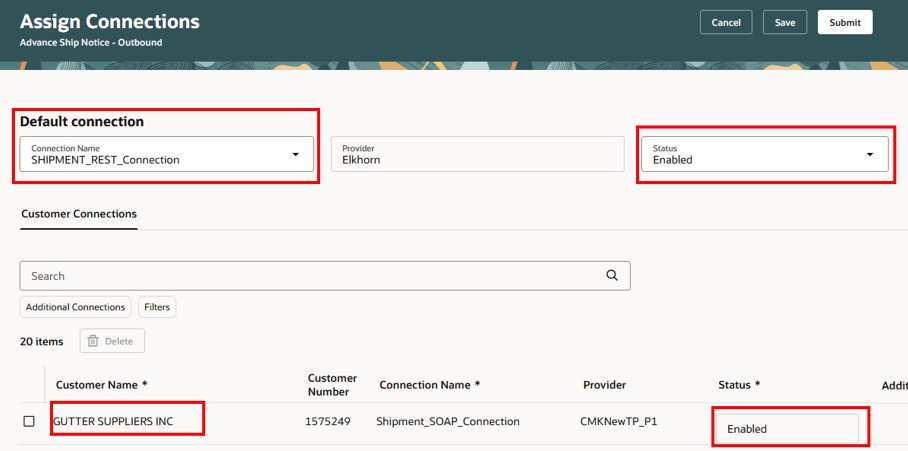 デフォルトおよびCustomer Connection