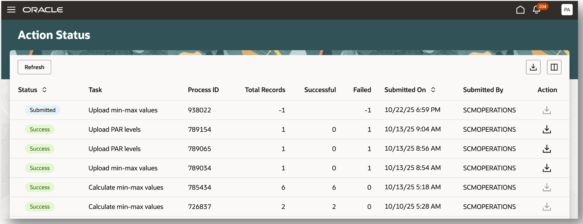 処理ステータス