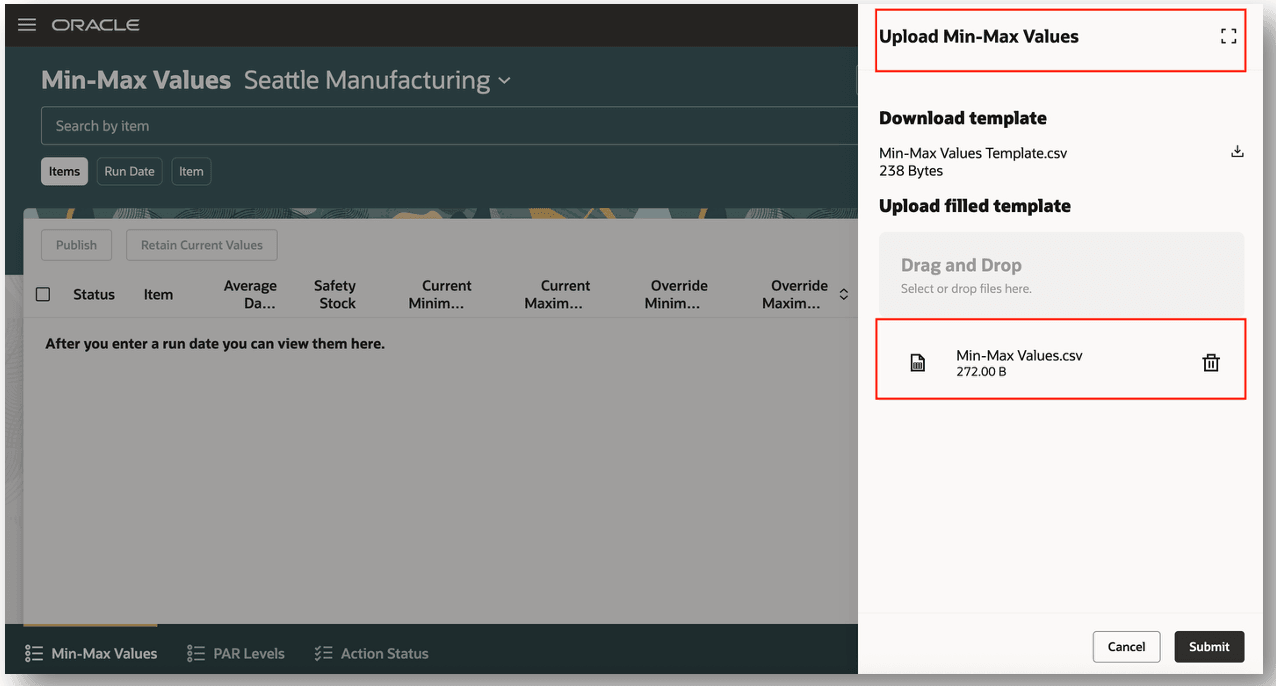 Min-Max値のアップロード