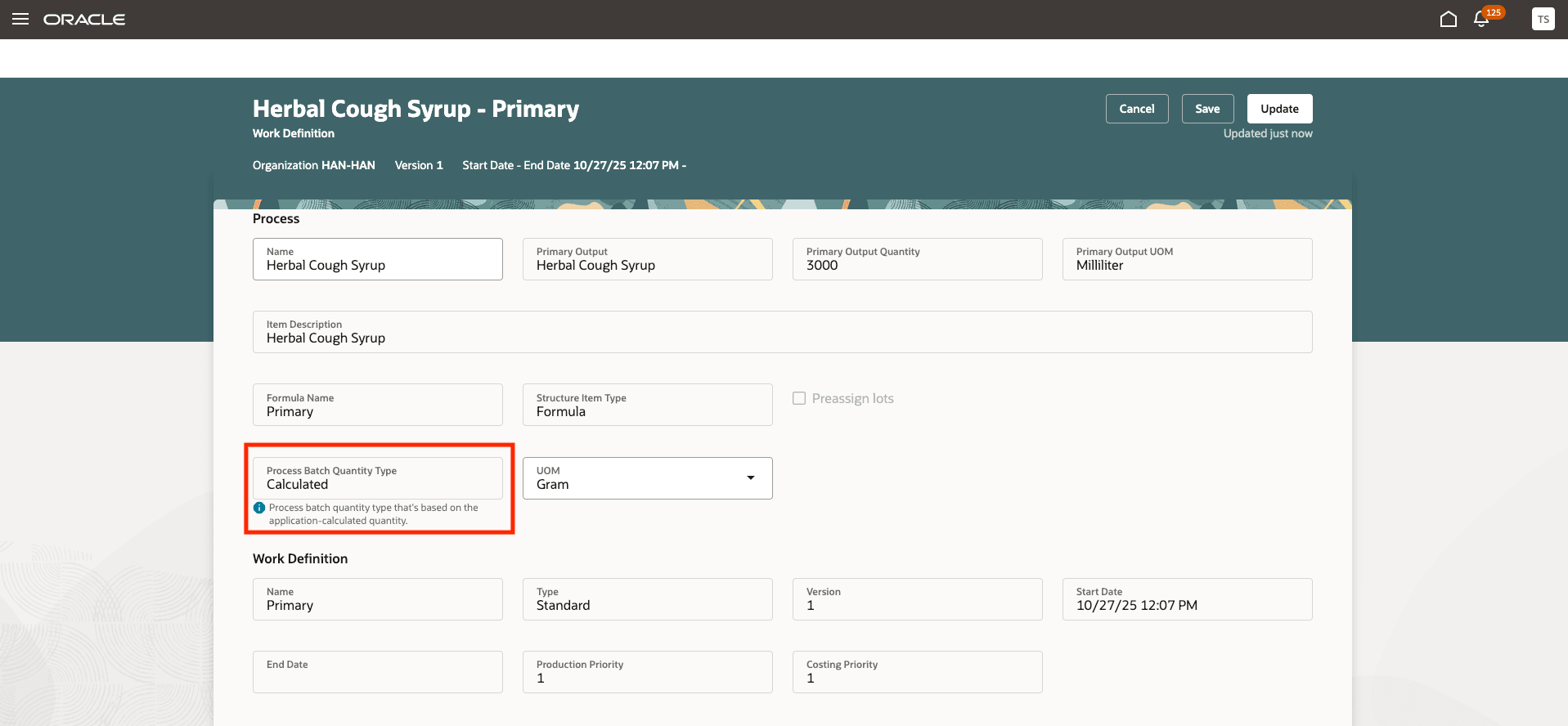 計算済プロセス・バッチ数量タイプの作業定義