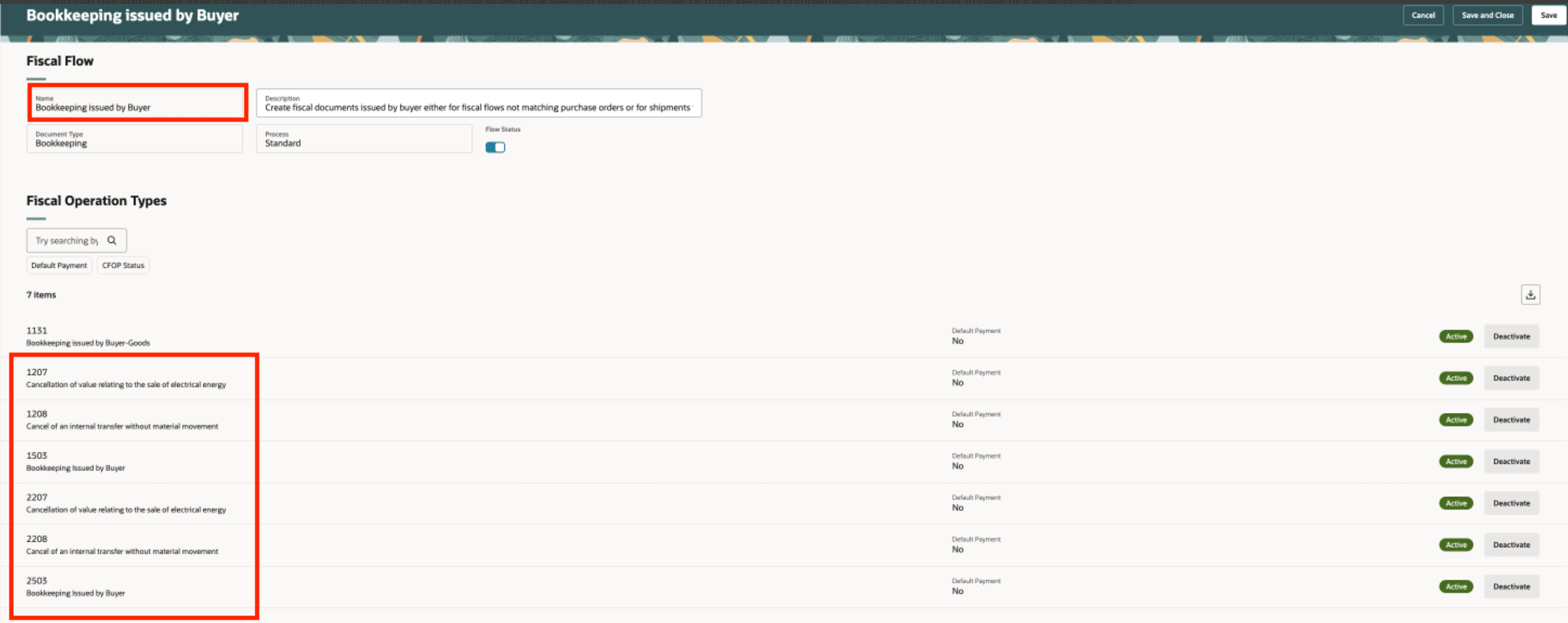 図1: 新しいCFOPが会計フローでアクティブとして利用可能