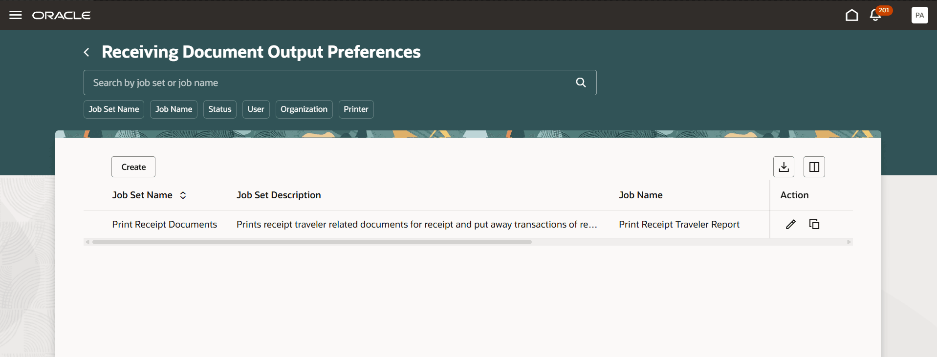 受入文書出力プリファレンス