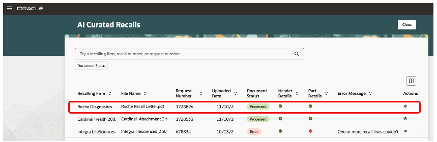 AIキュレーション済リコール処理ステータス