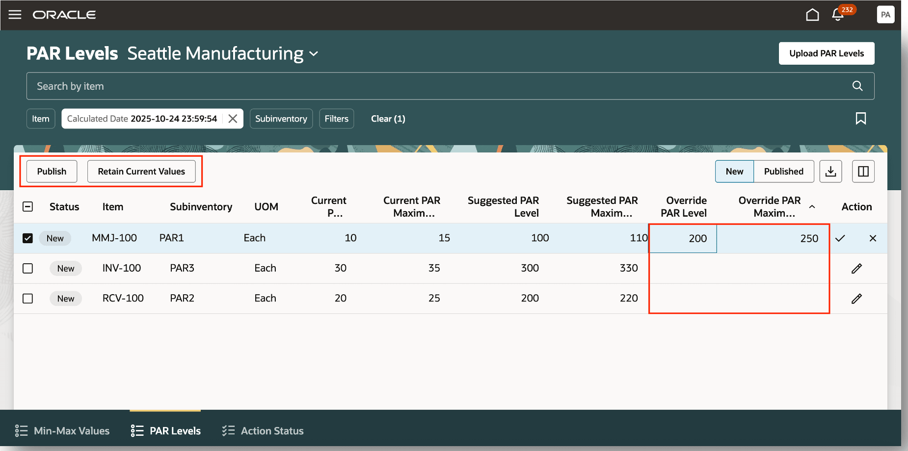 PARレベルの上書き