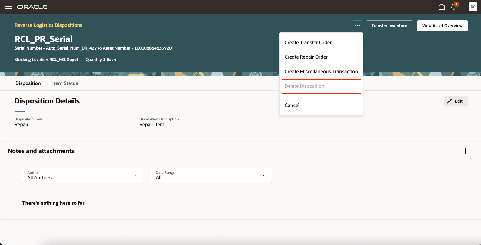 ロジスティクス処分戻し処理: 処分の削除使用不可