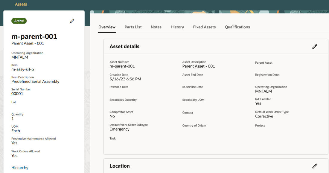 資産情報管理からの階層へのナビゲーション