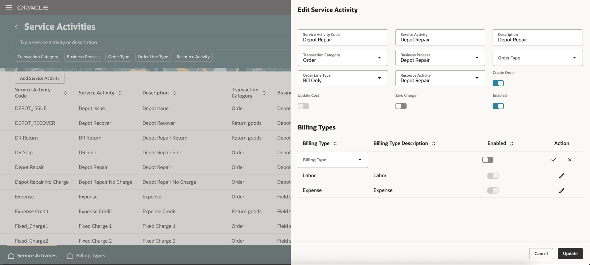 追加または編集: サービス・アクティビティRedwood UI