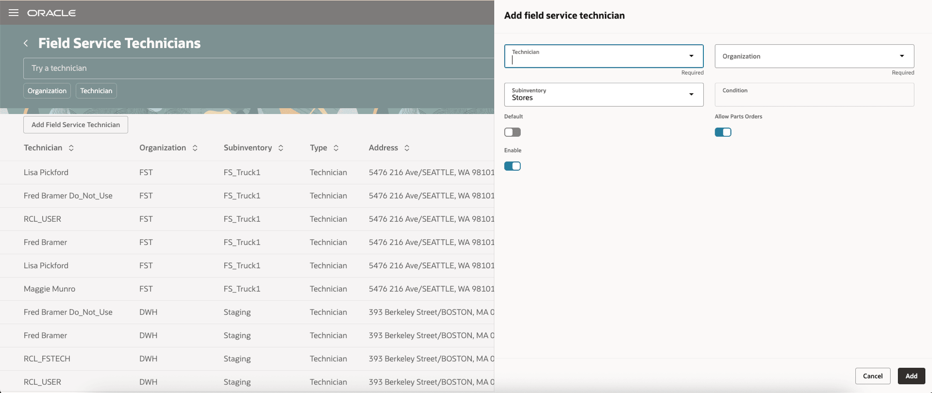 追加または編集: Redwood UIのフィールド・サービス技術者