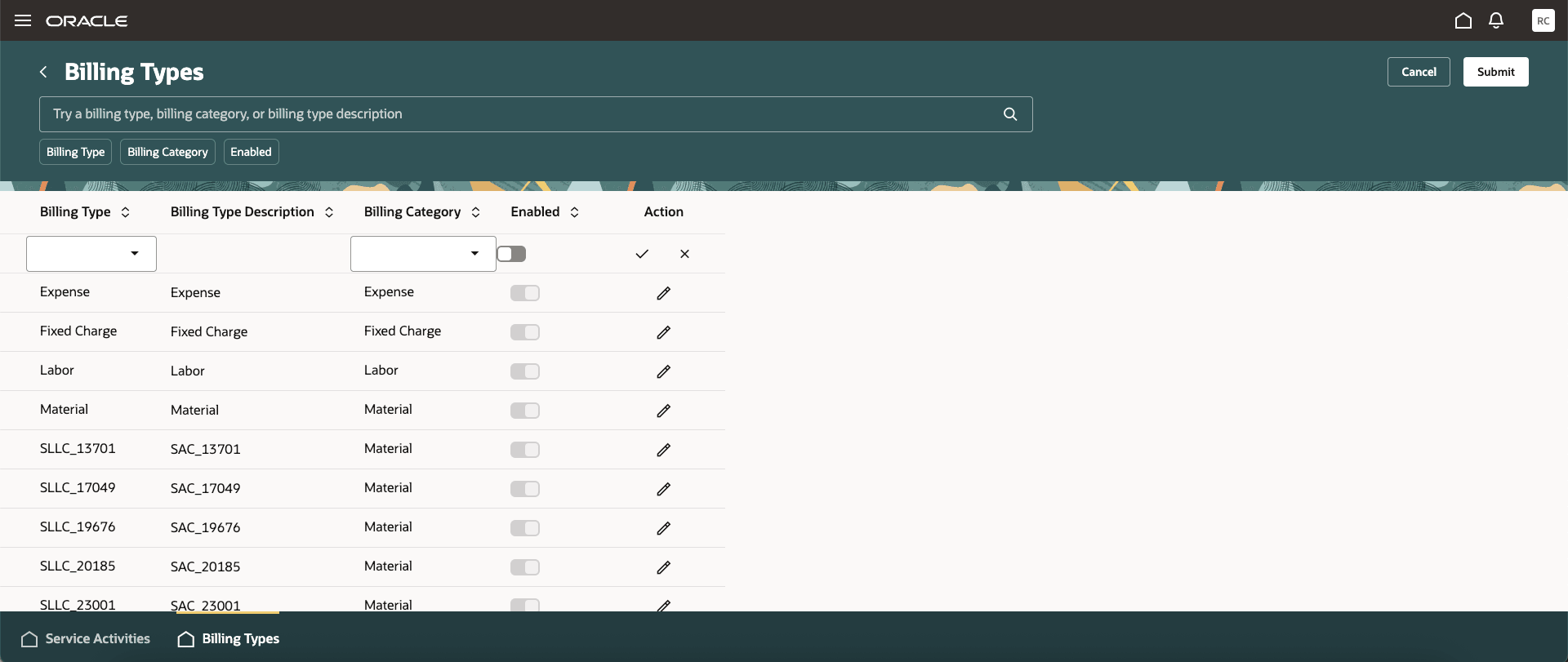 検索、追加、編集: 請求タイプRedwood UI