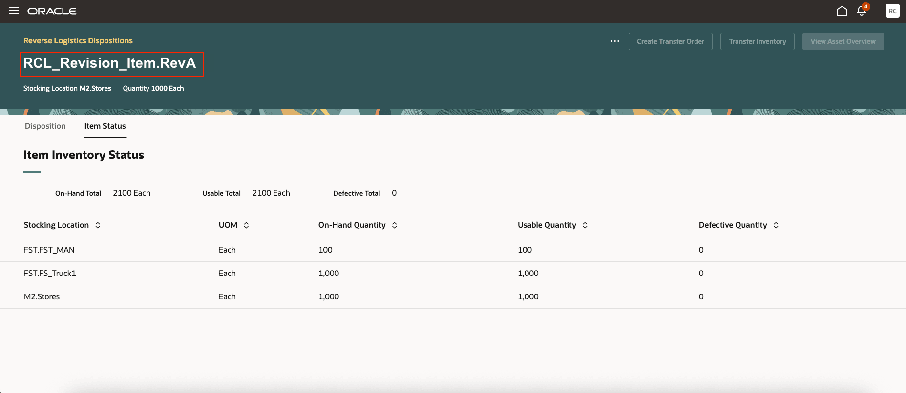 リバース・ロジスティクス処分: 改訂別品目ステータス