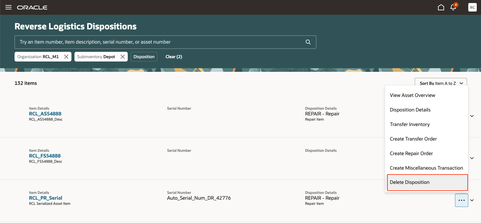 リバース・ロジスティクス処分: 処分の削除
