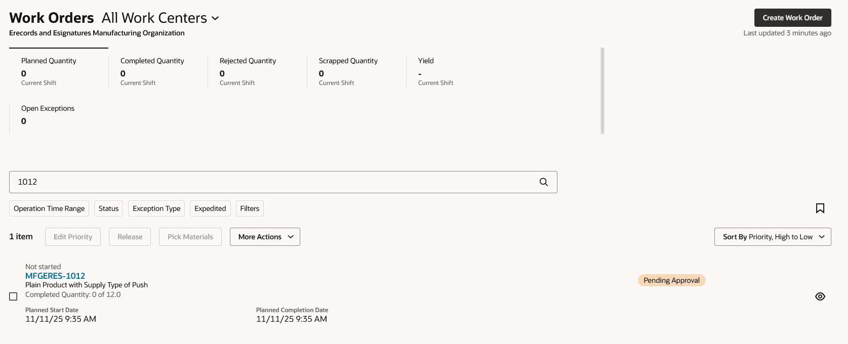生産監督- ワーク・オーダーは承認待ちステータスです