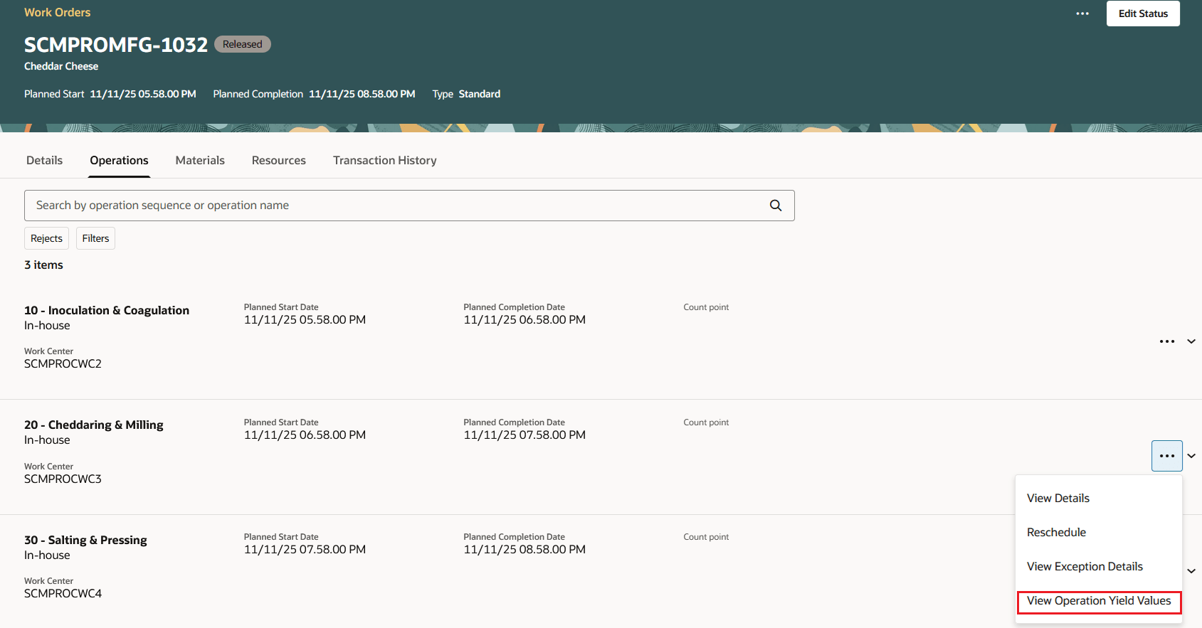 作業指示の処理- 工程歩留値処理