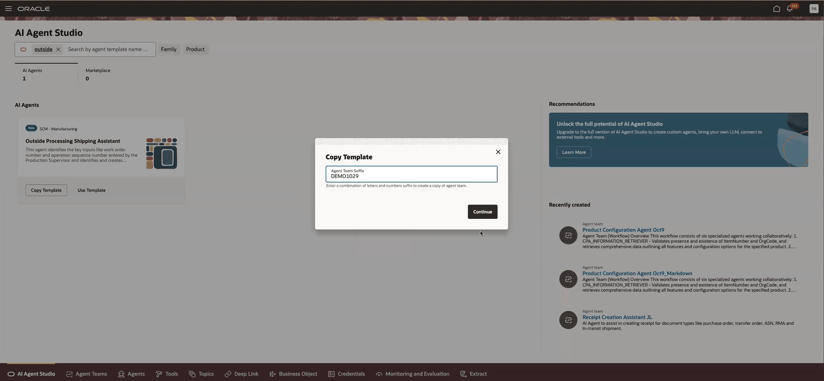 テンプレートのコピーによるエージェントの作成