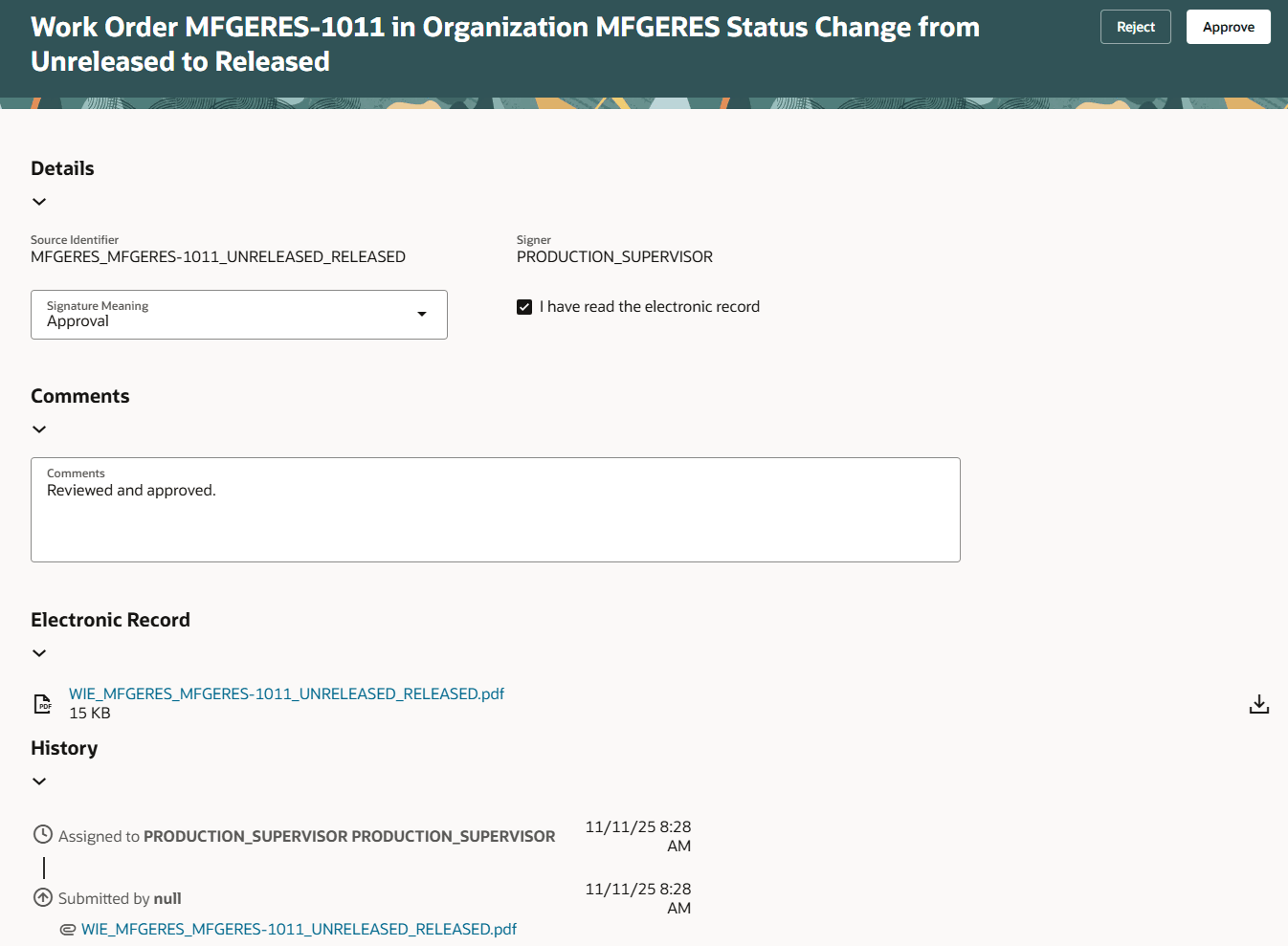 作業オーダー承認