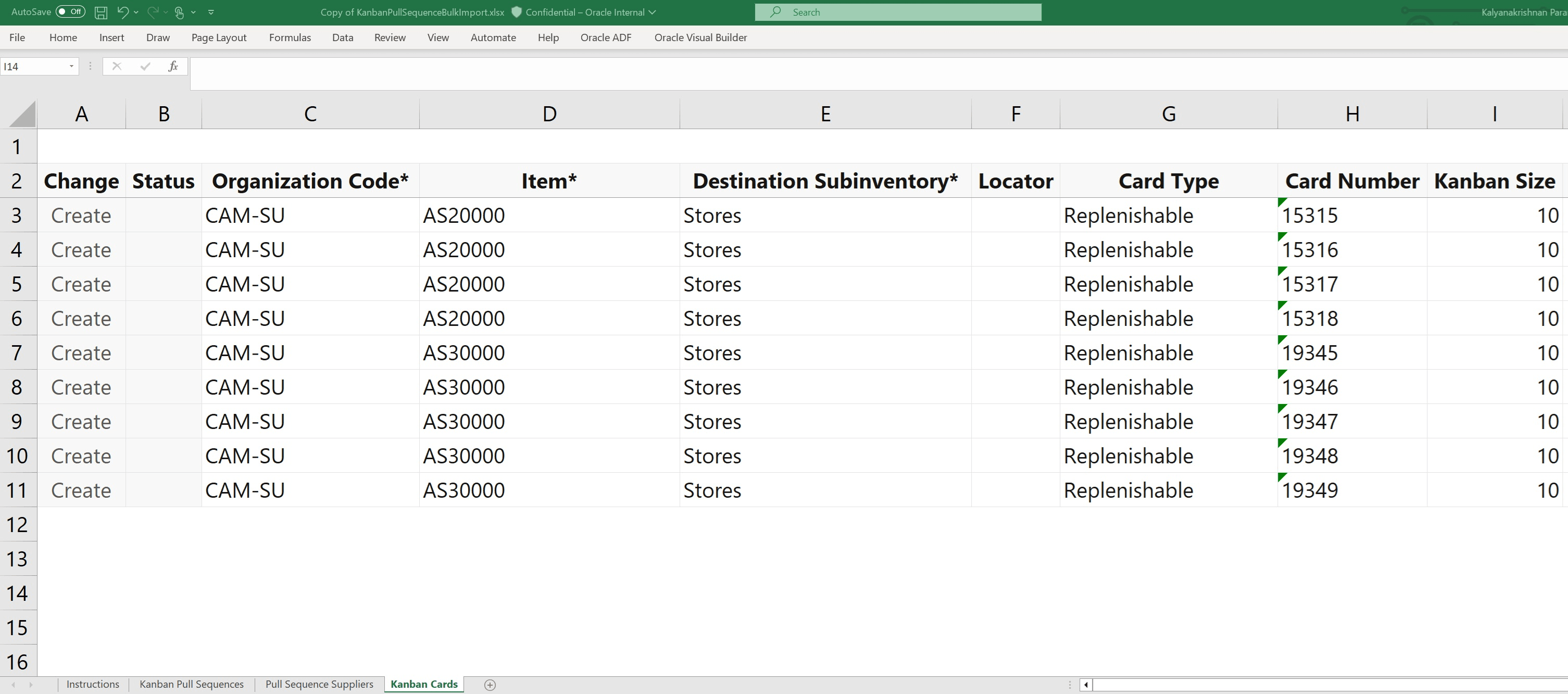 カンバン・カードをインポートするためのスプレッドシート