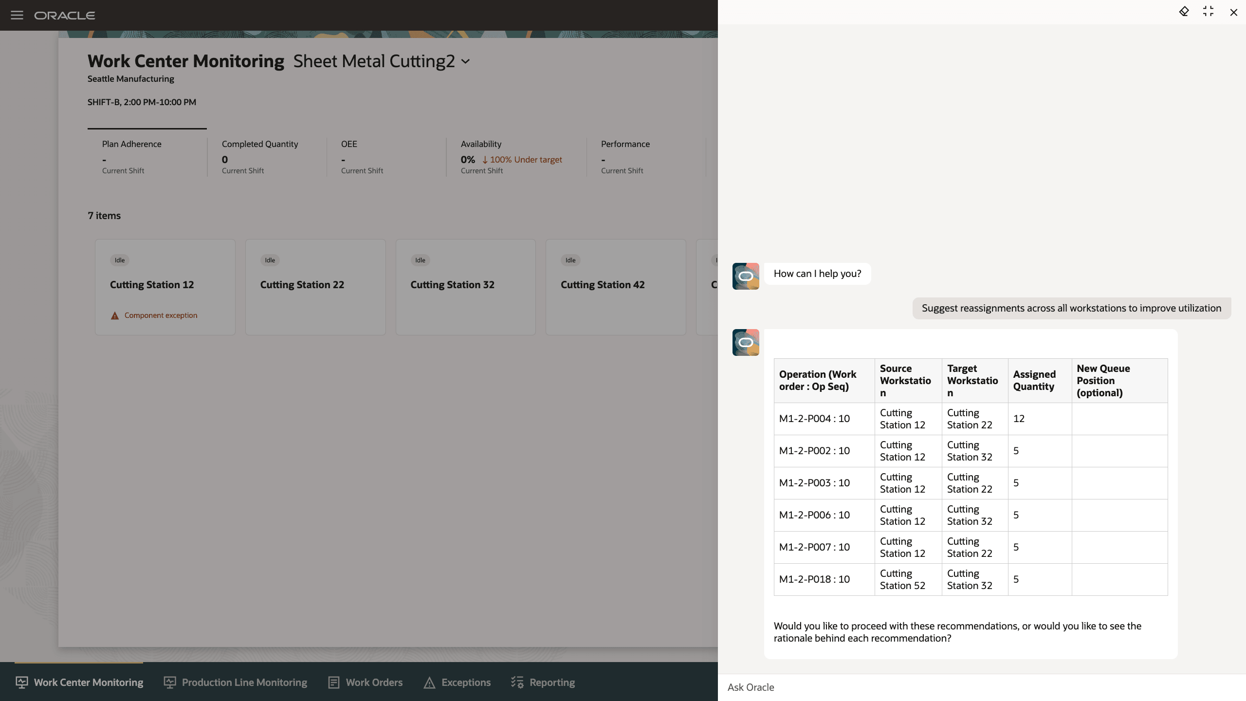 ワーク・センターの再割当推奨の取得