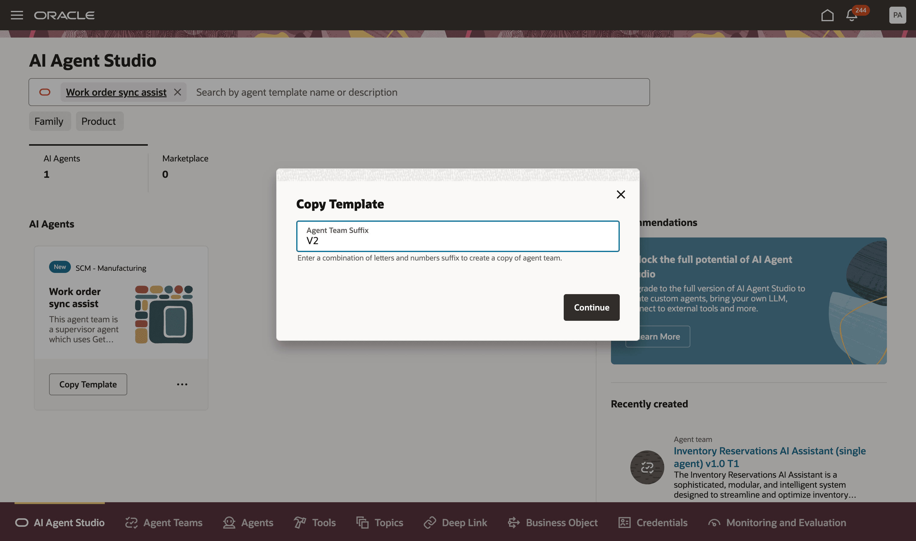 テンプレートのコピーによるエージェントの作成