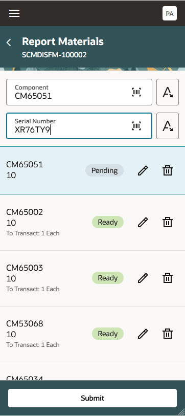 バックフラッシュ資材詳細の入力