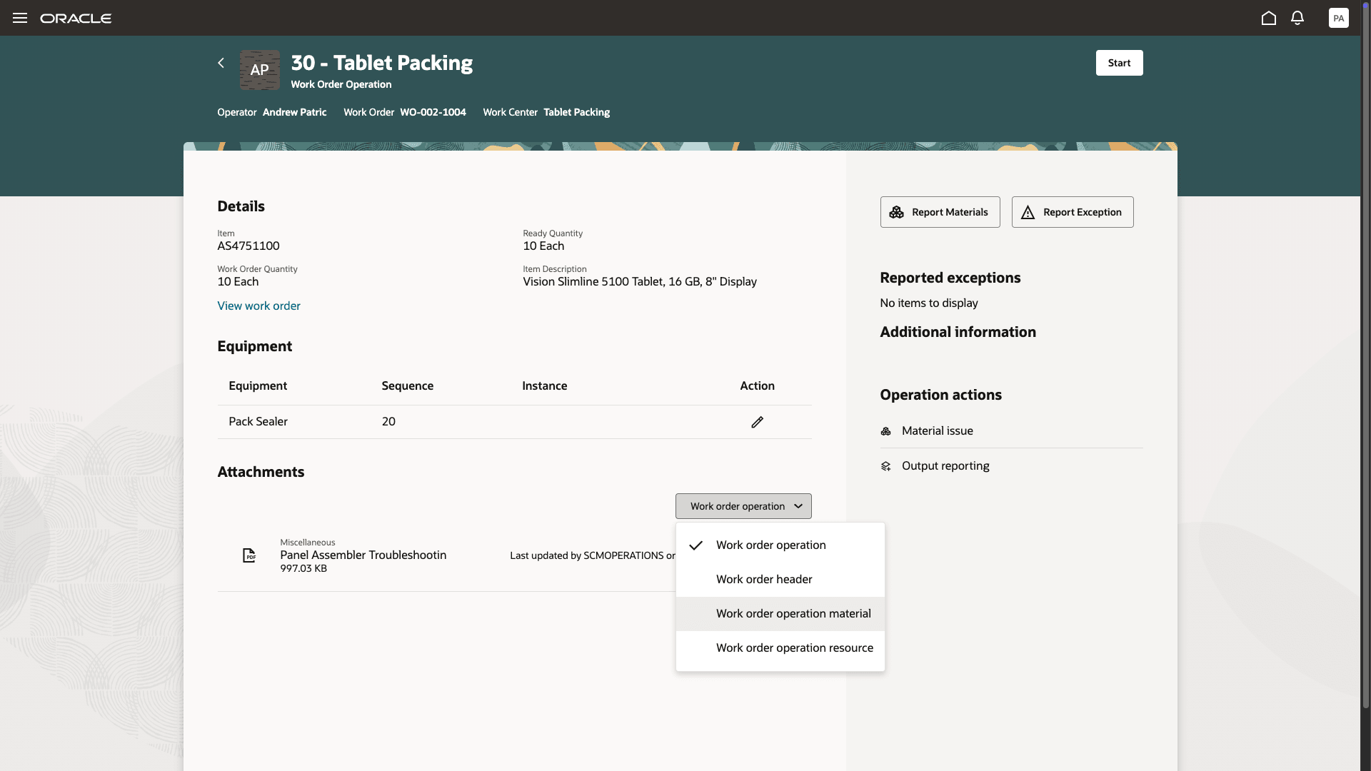 すべての作業オーダー添付の表示