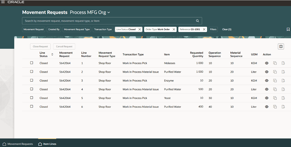 繰返し原料の移動要求ページ(純水)