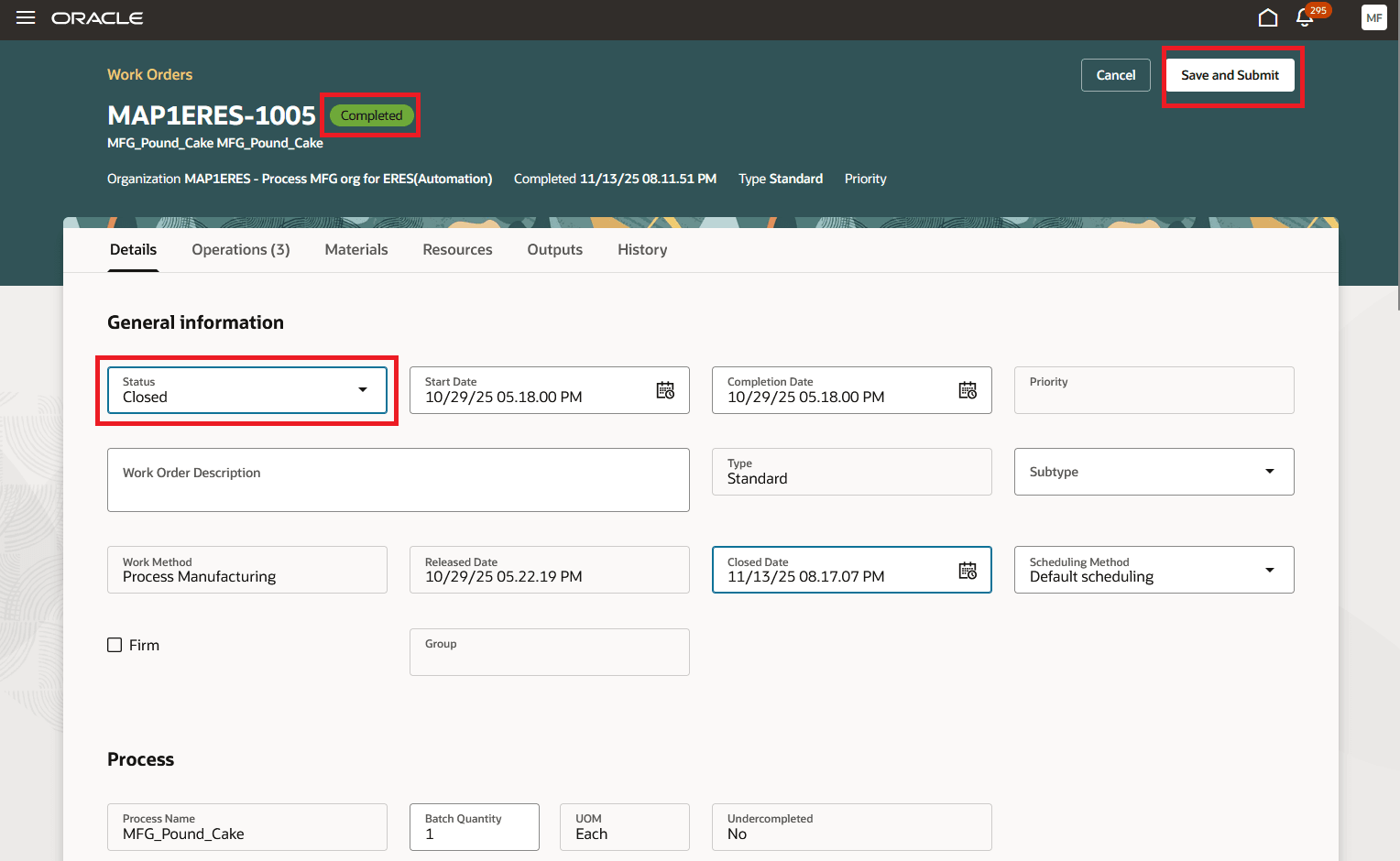 クローズ承認のための作業オーダーの発行