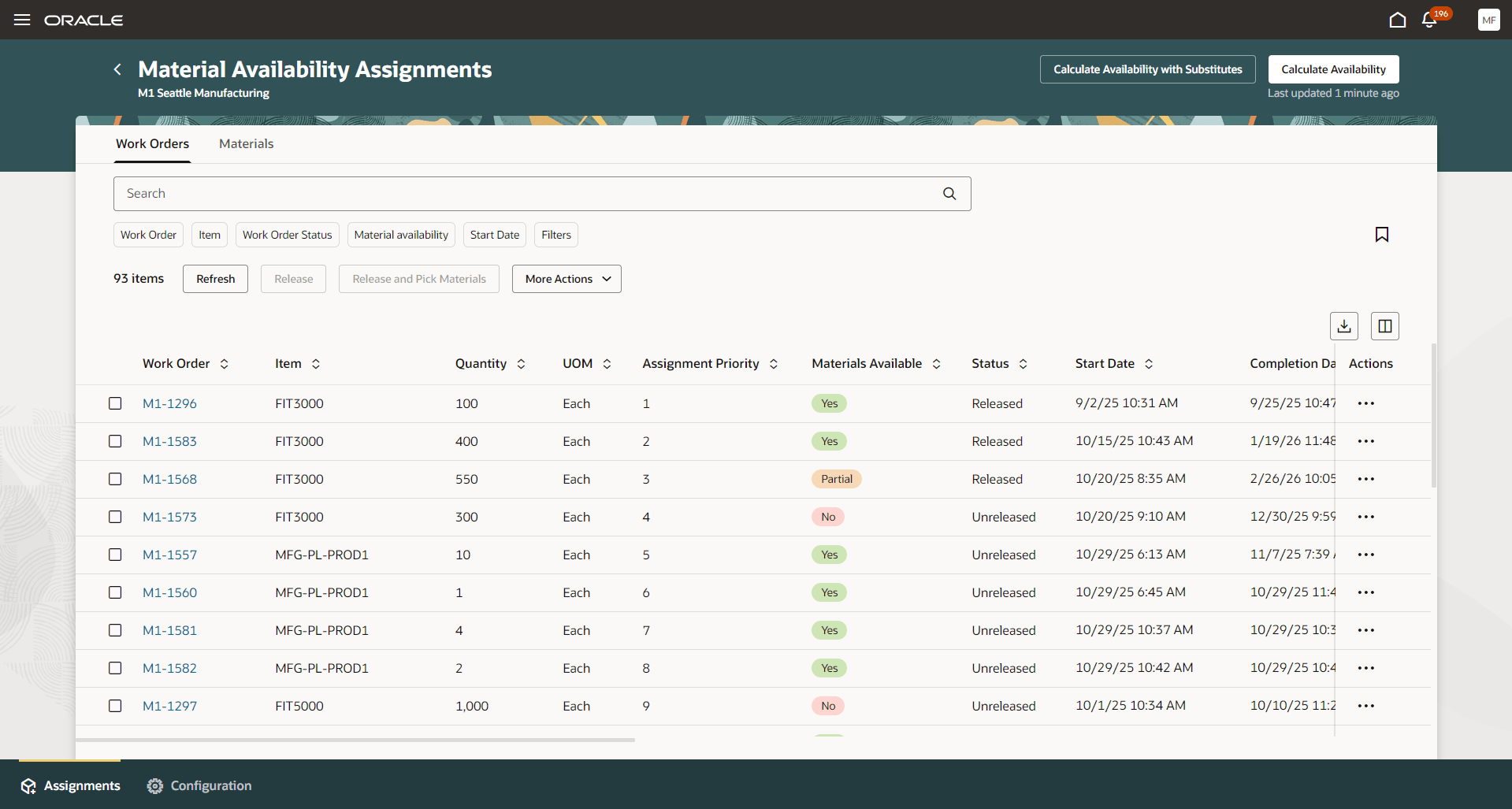 作業オーダー資材有効数量割当