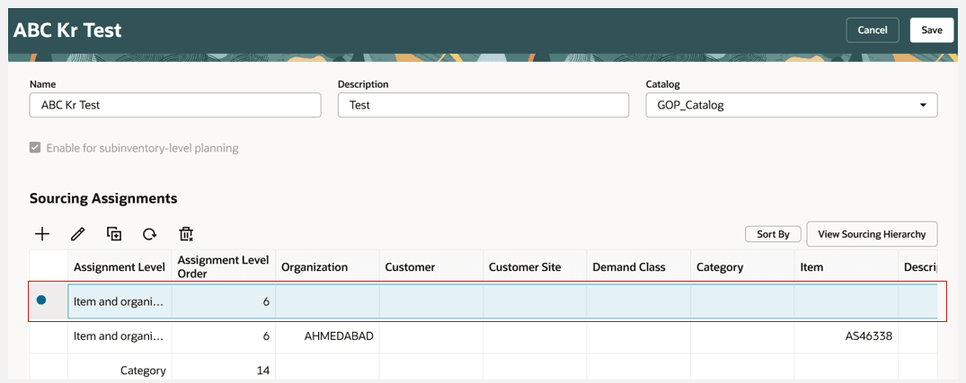 新規ソーシング割当の追加