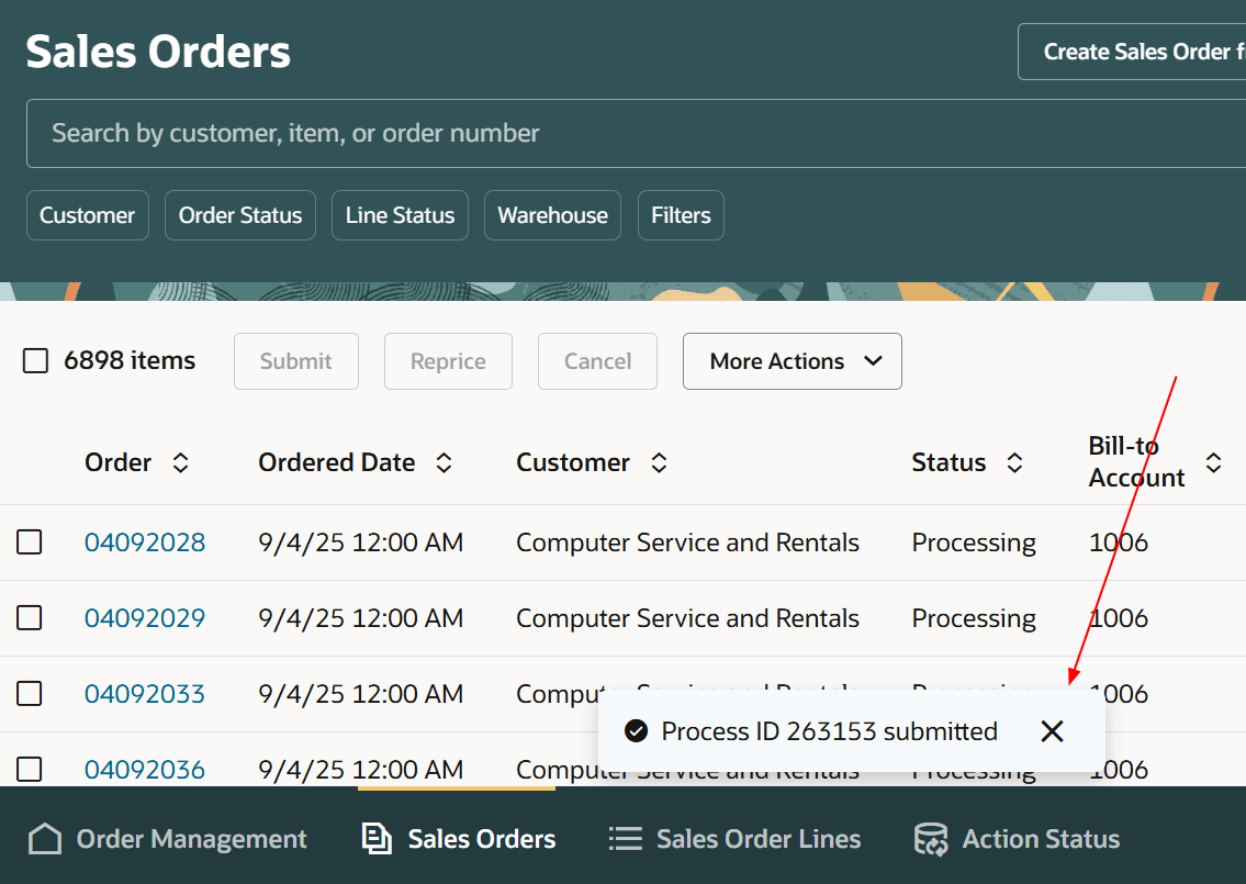 メッセージ内の通知プロセスID