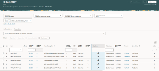 モデルおよびキットを使用した返品オーダー