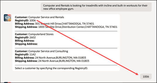 特定の品目の検索を表示するエージェント・プロンプト