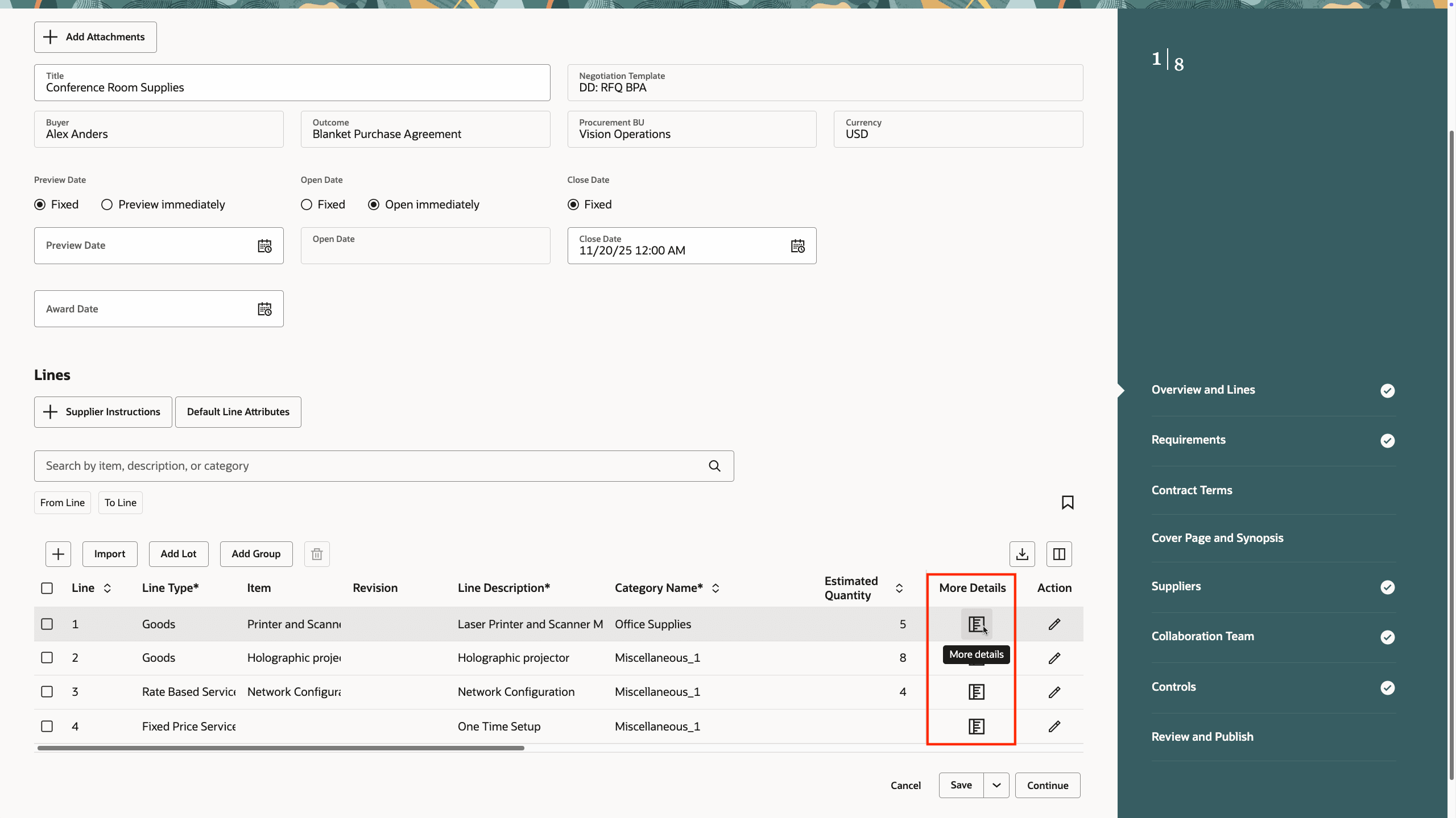 詳細を使用した外部原価ファクタへのアクセス
