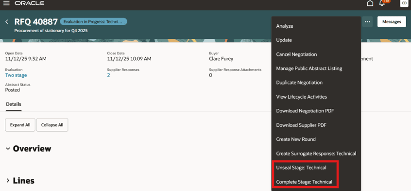 2ステージ見積依頼の開封および完了ステージ