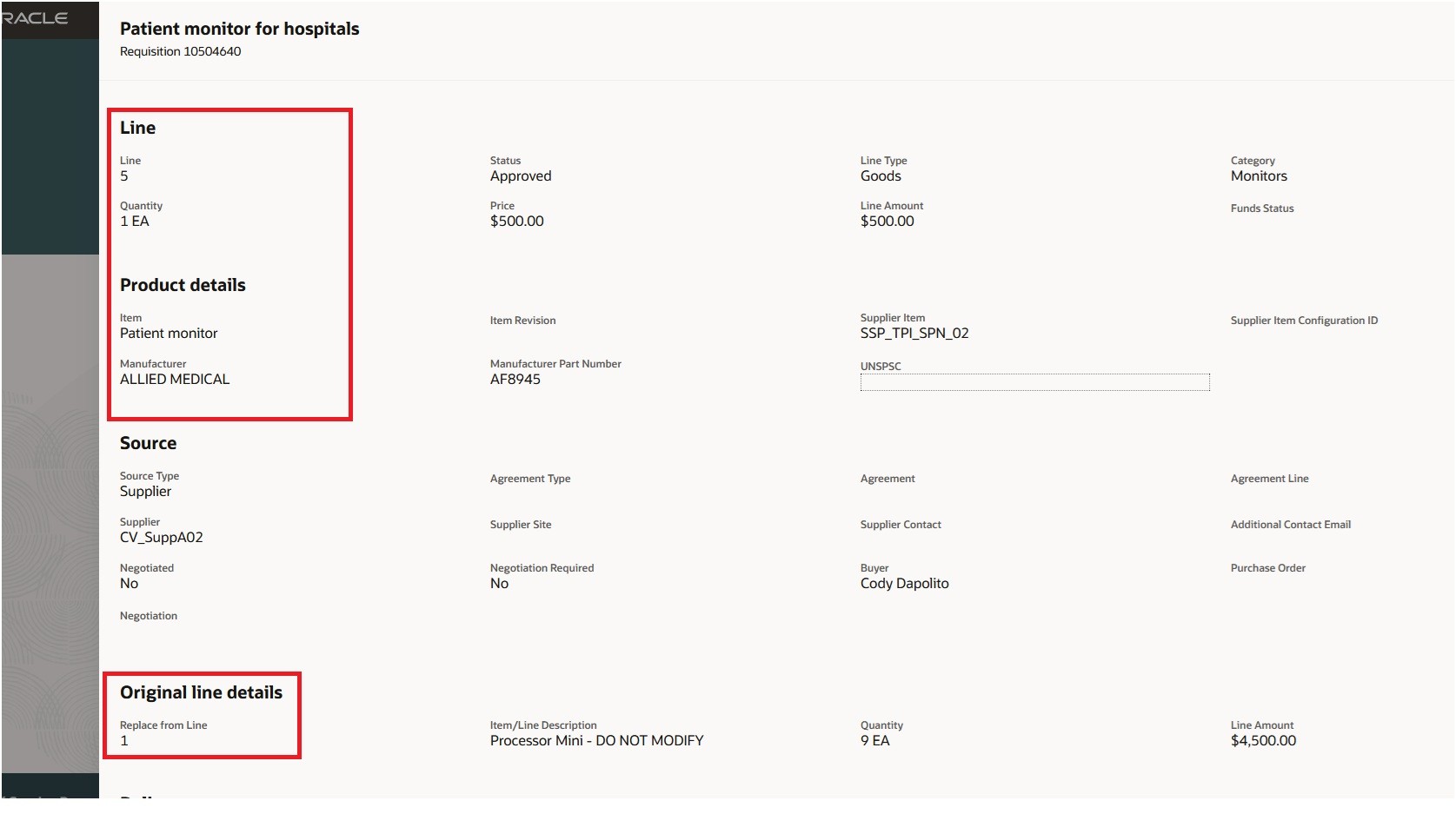 新規明細および親明細詳細のレビュー